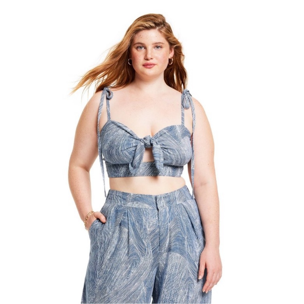 Women's Fine Line Print top- Fe Noel x Target Blue/White - XL